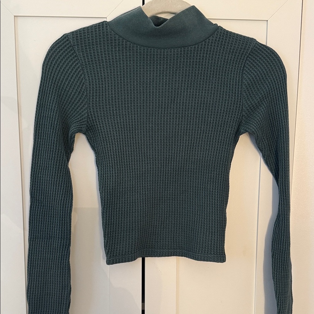 Teal aerie cropped Waffle Knit Long Sleeve Top